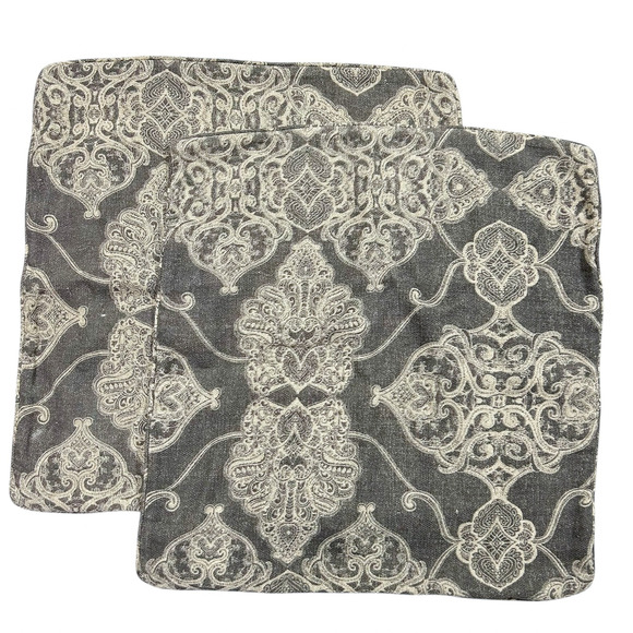 Pottery Barn Gray Euro Sham 24" Square 2 pc Set Gray Alana‎ Medallion Scroll (7) - Picture 1 of 13